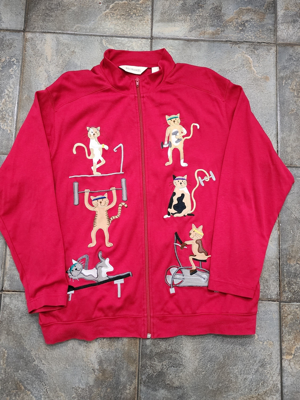 Vintage Y2k Bechamel Women's Large Embroidered Gym Cats Full Zip Jacket